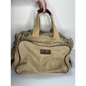 Vintage Lands' End Tan Duffle Bag Canvas Leather USA Made